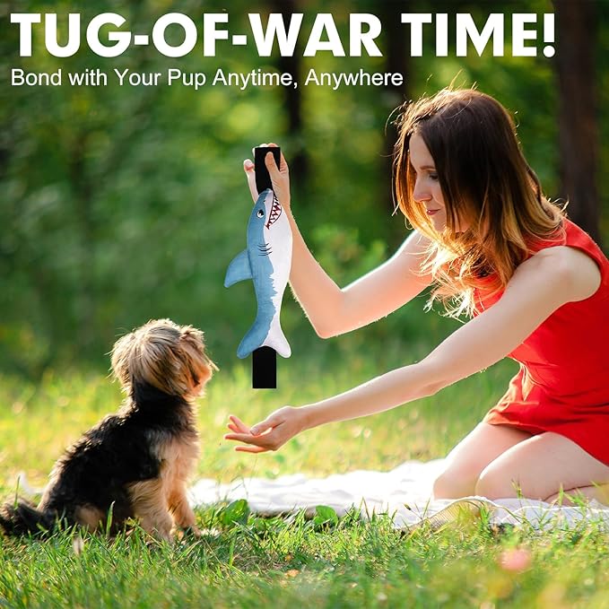 BINGPET Squeaky Dog Toys with Handles for Interactive, Tug of War Puppy Shark Toys to Keep Small Medium Dogs Busy，Puppy Training