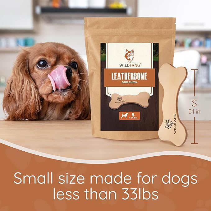 Wildfang® Leather Dog Toy, Small - Leather Bone for Teething Dog, Dental Toys for Puppies, Training for Chewing Muscles, Puppy Chew Bones for Light or Medium Chewers (for Dogs Under 22 lbs), Pack of 1