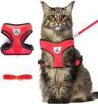 shudyear Summer cat Chest Harness and Leash, Anti-Escape Adjustable Soft mesh cat Leash and Chest Harness Set for All Types of Cats cat Vests(Size XL,Red)