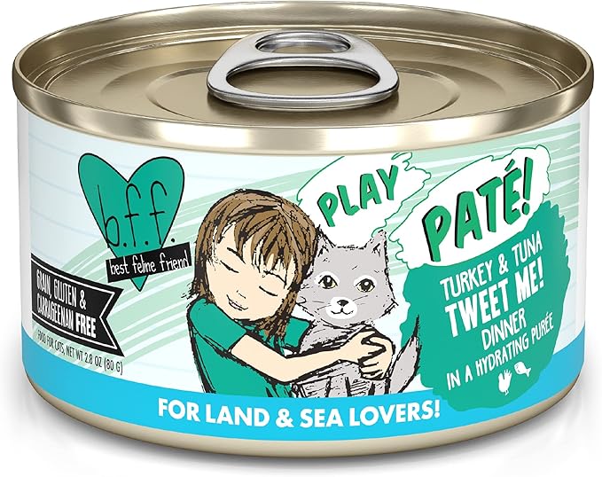 B.F.F. Play - Best Feline Friend Paté Lovers, Aw Yeah!, Turkey & Tuna Tweet Me! with Turkey & Tuna, 2.8oz Can (Pack of 12)