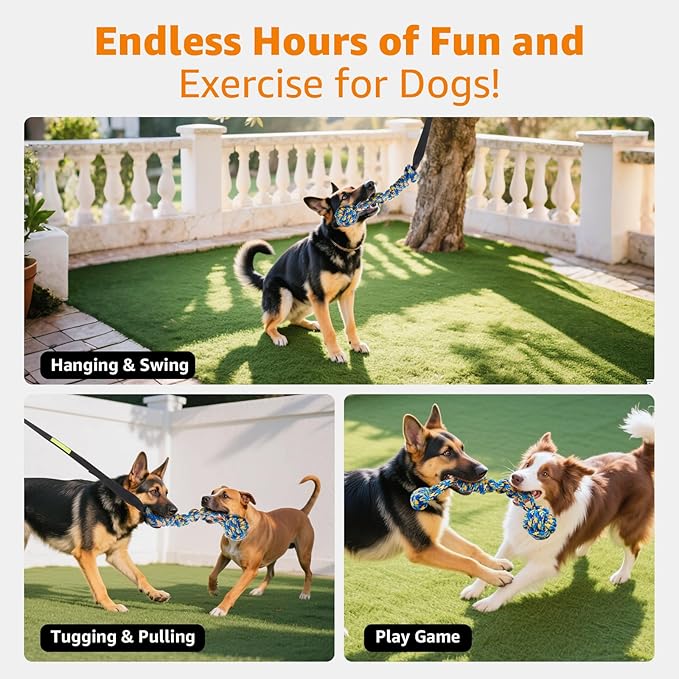 LOOBANI Outdoor Bungee Tug Toy, Dog Toy Hanging from Tree for Small to Large Dogs, Interactive Exercise Play Cord & Tether with Chew Rope Toy (Tree Stump Tug of War-Green)