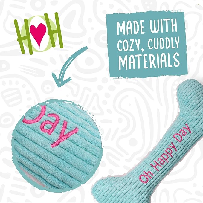 HuggleHounds Plush Dog Toy - Fuzzy Birthday Dog Toy, Plush Soft Fleece, Interactive Durable Stuffed, for Small and Large Breeds with Squeaker - Birthday Bone