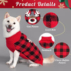 KYEESE Dog Christmas Sweater Reindeer Small Dogs Christmas Sweater Red Buffalo Check with Leash Hole Pet Sweater with Dog Christmas Outfit Pet Clothes,M