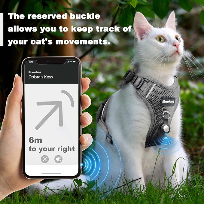 Cat Harness and Leash Set for Walking Escape Proof, Adjustable Soft Kittens Vest with Reflective Strip for Cats, Comfortable Outdoor Vest, Cat Car Leash, Grey, S
