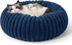 Bedsure Cat beds for Indoor Cats - Donut Dog Beds for Small Dogs with Corduroy Fleece & Anti Slip Bottom, Faux Fur Pet Beds with Washable Removable Cover, Night Blue, 20x20x6 inches