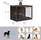 DWANTON Dog Crate Furniture with Cushion, Wooden Kennel Table with Double Doors, Indoor Dog House, Extra Large Size, 43.3" L, Dark Gray