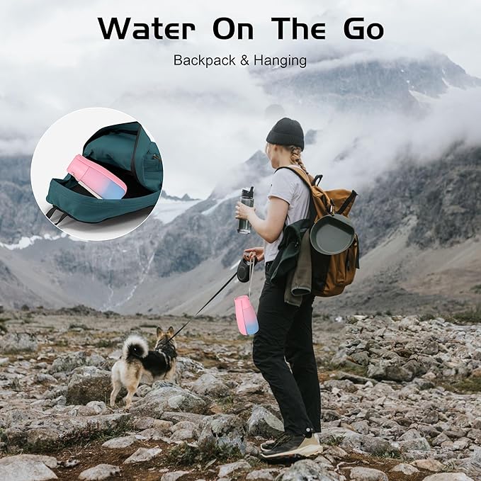 Dog Water Bottle, Travel Puppy Water Bowl, Leak Proof Portable Puppy Water Dispenser, Foldable Dog Water Bottle for for Pets Outdoor Walking, Hiking, Travel, Food Grade Plastic - 19oz Pink