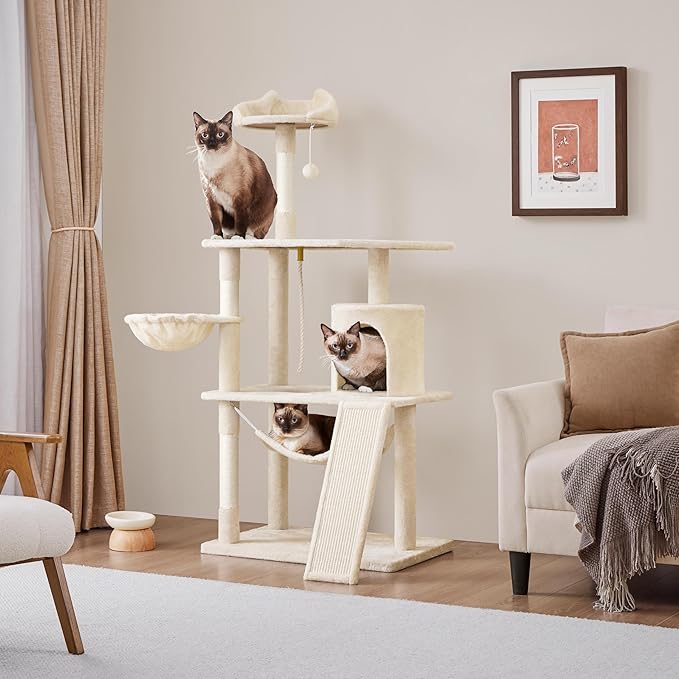 Yaheetech 63.5in Extra Large Cat Tree Condo with Sisal-Covered Scratching Post Plush Perch Hammock, Cat Tower Activity Center Kitten Furniture Play House
