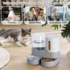 Automatic Dog Cat Water Dispenser Gravity Feeder and Water Dispenser Stainless Steel 2-in-1 Set Large Capacity Dispenser for Pets Dogs, Puppies, Kittens（Grey）