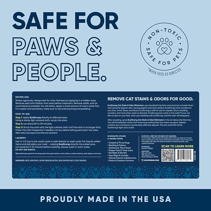 Cat Stain And Odor Remover | Enzyme Urine Odor Neutralizer - Stain Remover for Carpet, Litter Boxes, Bedding, and Laundry [Citrus Scent, 32 oz. Spray]