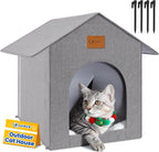 Outdoor Cat House Feral Cat Shelter,Outside Waterproof Cat House for Outdoor/Indoor Cats, Insulated Cat Bed for All Seasons with Cozy Cushion Easy to Assemble (Grey, Floor Spike Style)