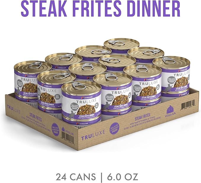 Weruva TruLuxe Cat Food, Steak Frites Dinner with Beef & Pumpkin in Gravy, 6oz Can (Pack of 24)
