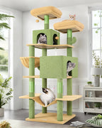 Globlazer Cactus Cat Tree Tower 76-Inch Extra Tall Multi-Level Cat Furniture with Cozy Condos,Interactive Toys and Perches for Large Cats, Perfect for Climbing, Scratching, and Play, F76, Green