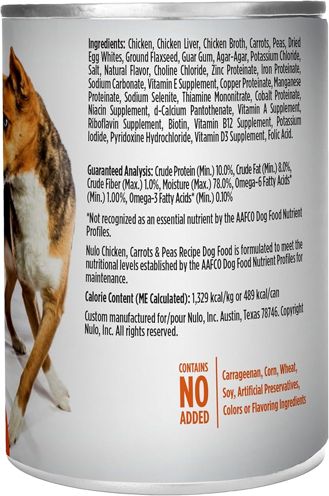 Nulo Grain-Free Chicken, Carrots, & Peas Recipe Adult Wet Canned Dog Food, 13 Ounce, 12 Cans