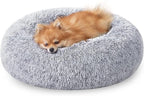 JOLLYVOGUE Calming Dog & Cat Bed for Small Dogs, Anti-Anxiety Donut Cuddler Cozy Soft Round Bed with Anti-Slip Bottom, Fluffy Faux Fur Plush Cushion Beds for Small Medium Dogs (20")