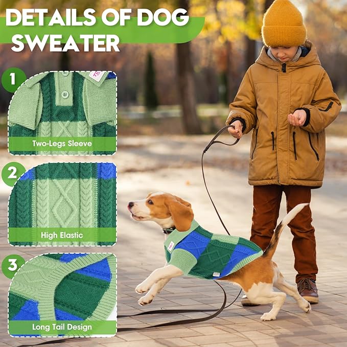 Pullover Dog Sweater,Half Chest Lapel Design Pet Sweaters for Dogs Boys or Girls,Pet Knitted Dog Clothes,Pet Clothing,Suitable for Various Sizes or Breeds Dogs Sweaters(Green Group 2XL)