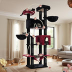 80.7''(205cm) Cat Tree for Indoor Cats, Large Cat Tower for Multi Adult Cats, Cat Tree House with Big Hammock, 2 Top Perches/Cat Condos/Baskets, 8 Scratching Posts, Black(Gothic) GCT034BR