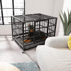 Oranland 48/38 Inch Heavy Duty Indestructible Dog Crate Cage Kennel with Wheels, High Anxiety Dog Kennel, Sturdy Locks, Double Door and Removable Tray Design, Extra Large XL Dog Crate.