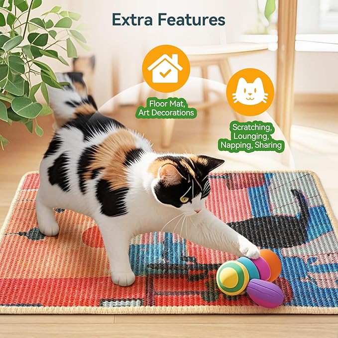 3-in-1 Sisal Cat Scratcher Mat 23.6x15.7 – Durable Scratch Rug Use for Floor & Wall with Adhesive Tape, Protects Couch, Carpet & Furniture, Anti-Slip, Pet-Safe for Indoor/Outdoor Cats, Pink Romance