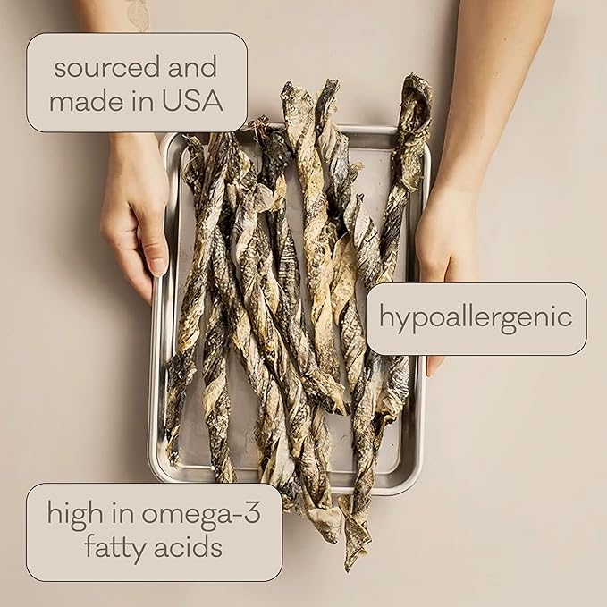 Polkadog Cod Skins for Dogs (4.7oz Regular) - Single Ingredient, Wild-Caught Fish Skin Dog Treats for All Breeds – High in Lean Protein & Omega-3. Hypoallergenic, Grain Free. Handcrafted & Made in USA