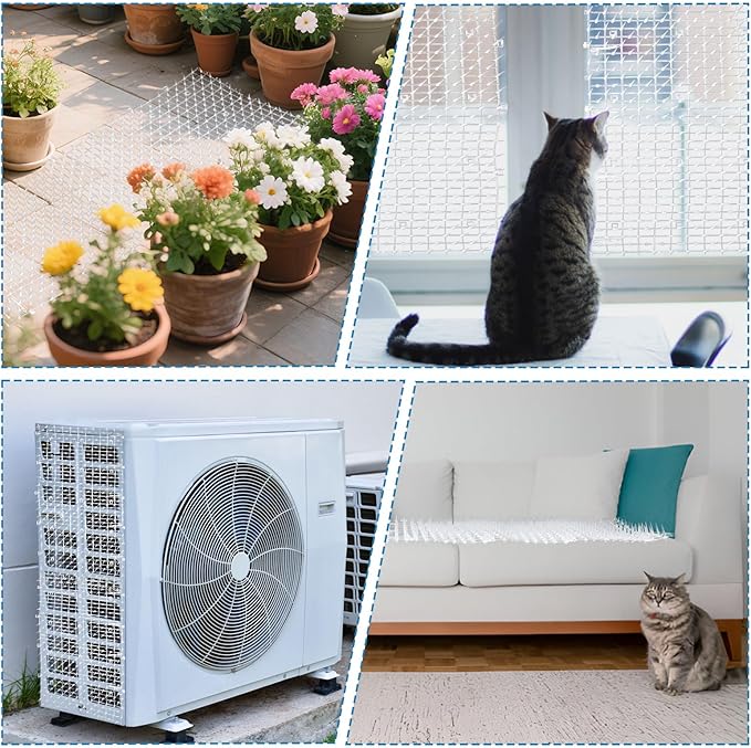 13Ft x 12 Inch Scat Mats for Cats with 12 Ground Stakes 12 Zip Ties, Cat Repellent Mats Training Plastic Cat Scat Mat with Spikes, Cats Digging Stopper Prickle Strip for Indoor Outdoor Sofa Furniture