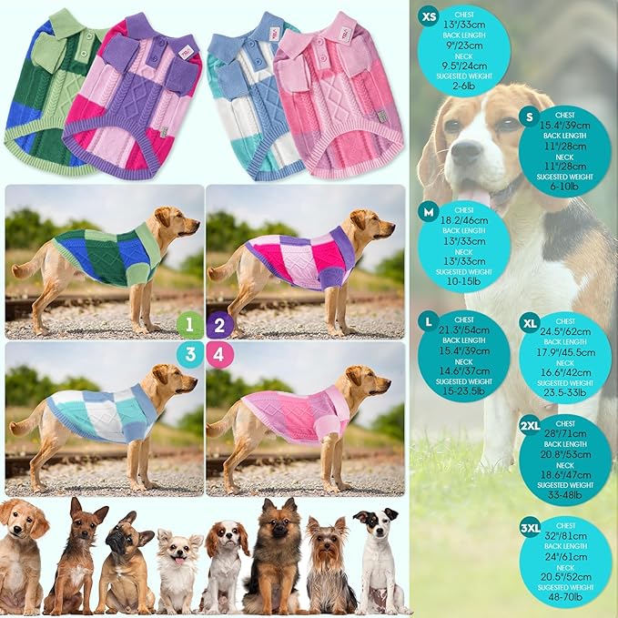 Pullover Dog Sweater,Half Chest Lapel Design Pet Sweaters for Dogs Boys or Girls,Pet Knitted Dog Clothes,Pet Clothing,Suitable for Various Sizes or Breeds Dogs Sweaters(Blue Group,L)