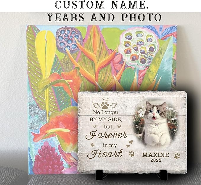 Personalized Cat Sympathy Gifts, Cemetery Decorations for Grave, Custom Pet Memorial Stone with Photo Name Date Bereavement Sympathy Gift for Cat Lover (Quote 10)
