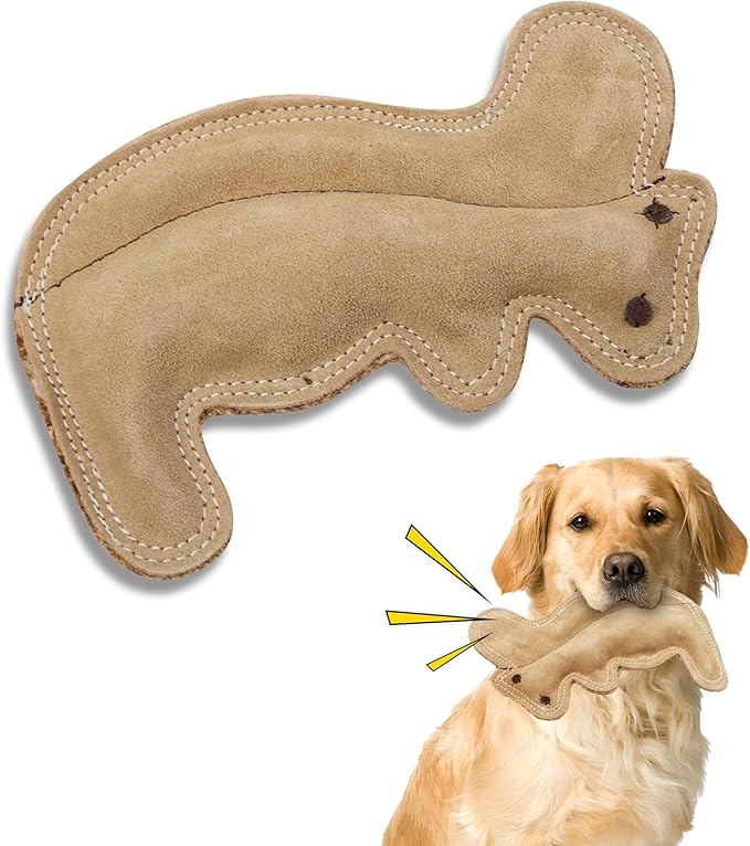 SPOT Dura-Fused Leather Squirrel Dog Toy – Real Leather & Jute Fabric, Double-Stitched & Durable, Soft Stuffed Squeaky Interactive Chew Toy for Moderate Chewers, Small & Medium Dogs, 8in