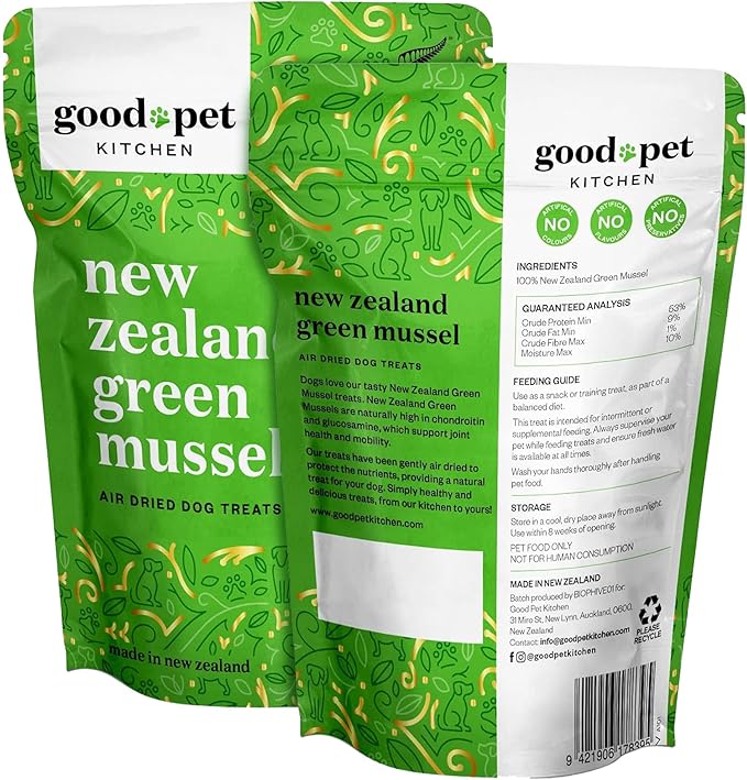 Pet Treats, Air-Dried, Natural, Single Ingredient Dog Treat, Grain Free, Sustainably Sourced Dog Treats, Toppers, Snacks, New Zealand Green Mussels 1.7 oz