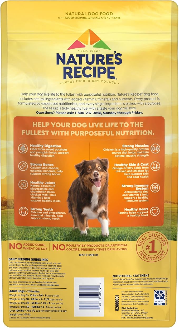 Nature′s Recipe Grain Free Chicken, Sweet Potato & Pumpkin Recipe Dry Dog Food, 4 lb. Bag