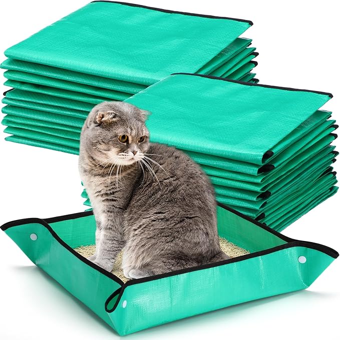 25 Pcs Disposable Travel Litter Box for Cat Dog Foldable Litter Box Collapsible Waterproof Pet Supplies for Kitten Indoor Outdoor, 19.69 x 19.69 Inch