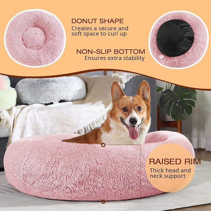 JOLLYVOGUE Dog Bed, Calming Anti-Anxiety Large Dog Bed, Fluffy Donut Cushion for Medium and Large Pets (27"/30"/36")