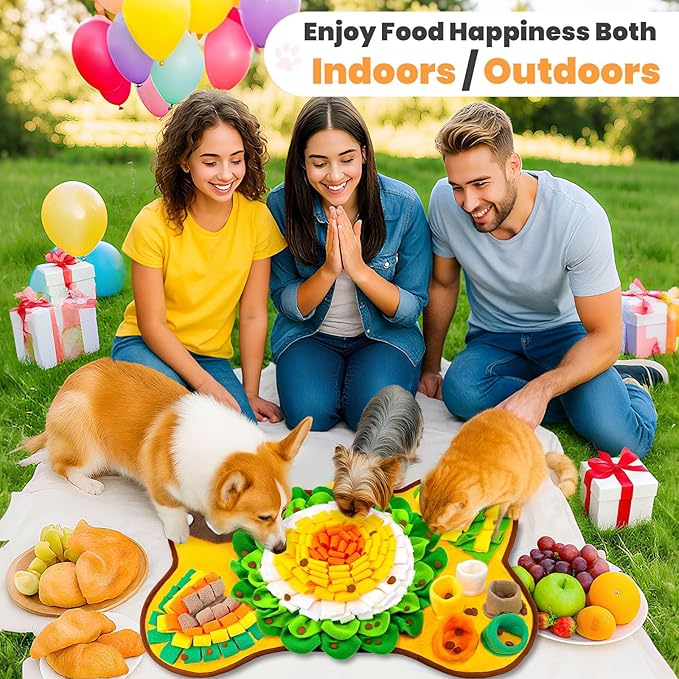 PETCARE Snuffle Mat for Dogs Interactive Enrichment Puzzle Toys for Small Medium Breed Dogs Cats Rabbits Cognitive Puppy Sniff Foraging Mats Mental Stimulation Treat Game Slow Feeder Mats, 24*17 inch