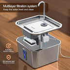 Stainless Steel Cat Water Fountain, 4L/135oz Automatic Circulation pet Water Dispenser, Quiet cat Bowl Water Dispenser, Suitable for Cats, Dogs and Multiple Pets. (Pet Fountain+6 Filters+6 Sponges)