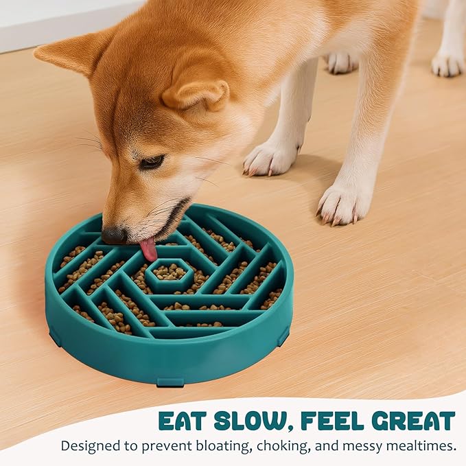 WHIPPY Slow Feeder Dog Bowl, Puzzle Maze Design to Slow Down Eating, 3-Cup Capacity, Anti-Gulping Food Bowl for Medium & Large Dogs,Green