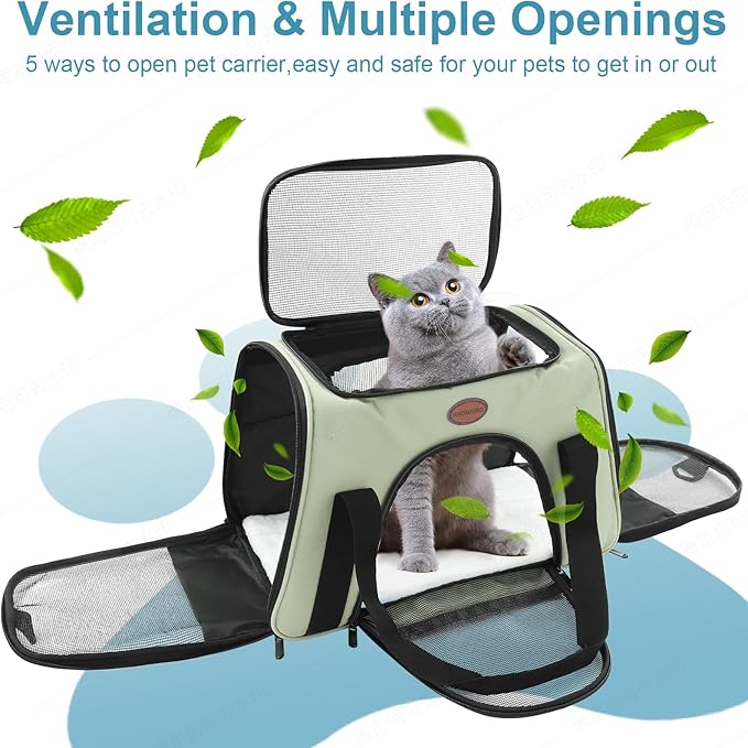 Cat Carrier Dog Carrier Pet Carriers for Medium Small Cats Dogs Puppies up to 15 Lbs,TSA Airline Approved Small Dog Cat Carriers Soft Sided,Collapsible Travel Puppy Carrier (Green, Large)