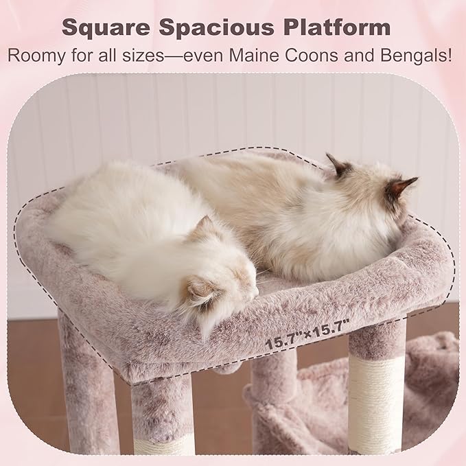 Heybly Heavy Duty Cat Tree, Tower for Indoor Cats Large Adult, Tall Cat Condo House with Extra-Large Baseboard, Multi-Level Plush Furniture with Scratching Posts, Hammock, Toy Ball, Muchroom HCT026MU