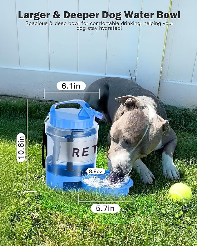 77oz Large Dog Water Bottle - Portable Travel Dog Water Dispenser & Bowl - Leak-Proof Pet Water Jug for Hiking, Camping, Walking & Car Trips, Blue