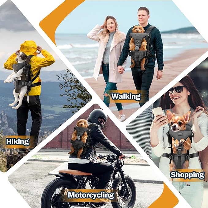 Dog Front Carrier Backpack, Legs Out Secure-Fit Pet Chest Carrier for Small Dogs (6-17 lbs), Adjustable Pet Carriers with Safety Belt, Hands Free Dog Backpack Carriers for Hiking Cycling (S, Black)