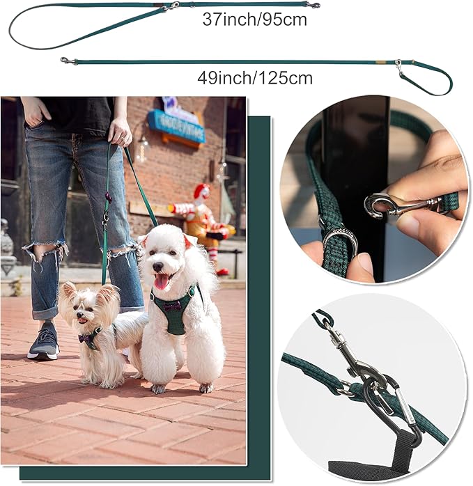 Puppytie No Pull Small Dog Harness with Multifunction Dog Leash,Lightweight Soft Adjustable No Choke Escape Proof Pet Harness Vest Pet Harness Vest,Plaid Green,S
