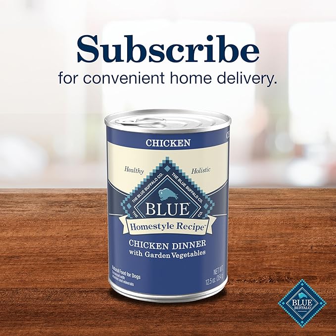 Blue Buffalo Homestyle Recipe Adult Wet Dog Food, Made with Natural Ingredients, Chicken Dinner With Garden Vegetables, 12.5-oz Can (Pack of 12)