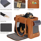 Fashion Pet Carrier Purse for Small Cat and Dog, Luxury Pu Soft-Sided Tote Bag with Large Pockets for Dogs and Puppies (Brown, 15.8" L x 7.5" W x 11.8" H)