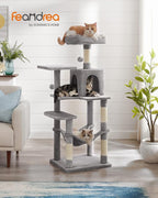 Feandrea Cat Tree, 56.3-Inch Cat Tower for Indoor Cats, Multi-Level Cat Condo with 4 Scratching Posts, 2 Perches, Hammock, Cave, Light Gray UPCT161W01