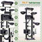 Cat Tree for Large Cats, 78.7"(200cm) Tall Cat Tower for Indoor Cats Multiple Cats with Large Top Perch, Cat Condo, Cat Hammcok, Cat Scratching Post, Dark Gray GCT031G