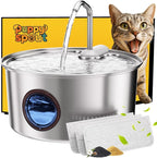 Cat Water Fountain Stainless Steel - 108oz/3.2L Automatic Cat Water Fountain for Drinking with 3PCS Filters, Metal Pet Water Fountain Water Dispenser for Cats, Dogs, Multiple Pets