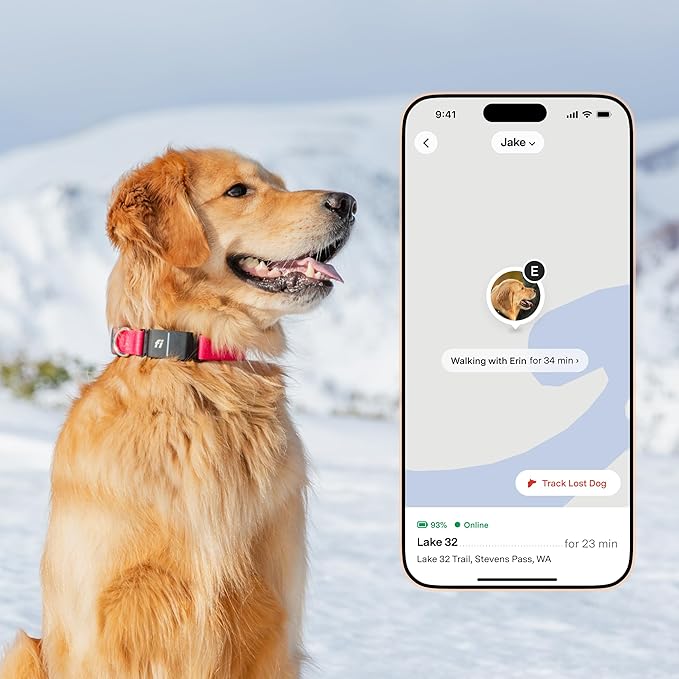 Fi Series 3+ Smart Dog Collar - GPS Dog Tracker and Activity & Fitness Monitor, Waterproof, LED Light, Escape Alerts, Nationwide Coverage [Free 6 Month Membership] (Pink, Extra Small)