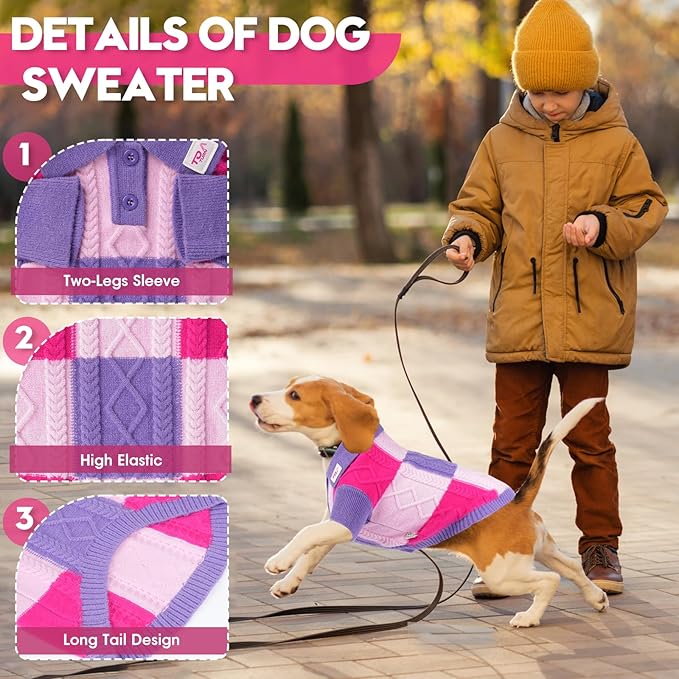 Pullover Dog Sweater,Half Chest Lapel Design Pet Sweaters for Dogs Boys or Girls,Pet Knitted Dog Clothes,Pet Clothing,Suitable for Various Sizes or Breeds Dogs Sweaters(Purple Group,3XL)
