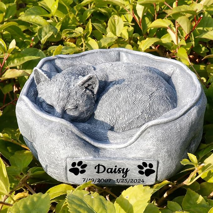 Cat Memorial Stones Garden Statues Engraved with Name, Personalized Pet Memorial Stones for Cat Headstones Grave Markers Tombstones Sympathy Gifts Loss Gifts Outdoors