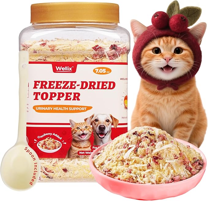 Wellix Dog & Cat Food Topper - Cranberry Treats Freeze Dried Egg Yolk & Chicken Flavor Low Calorie - Support Kidney Bladder & Urinary Health - Healthy Cat Treats for Indoor Cats