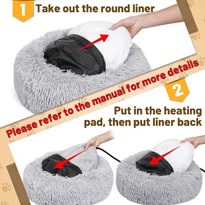 MEWTOGO 19.6in Heated Cat Bed for Indoor Cats - Soft Cozy Washable Cat Warming Bed with Cat Heating Pad, 6 Levels Adjustable Timer & Temp for Pets Up to 15lb Winter Resting and Cat Gifts